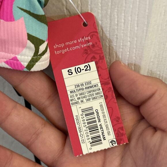 NWT Xhilaration Ribbed Bralette Bikini Top Small 0-2 Tropical Print Swimwear - Picture 5 of 16